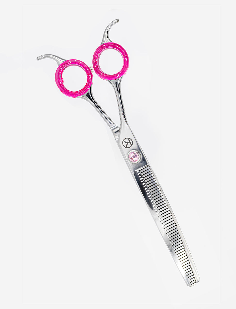 Curved Pink 7.5” 48T Left Handed Blending Texturising Fluffer Scissor