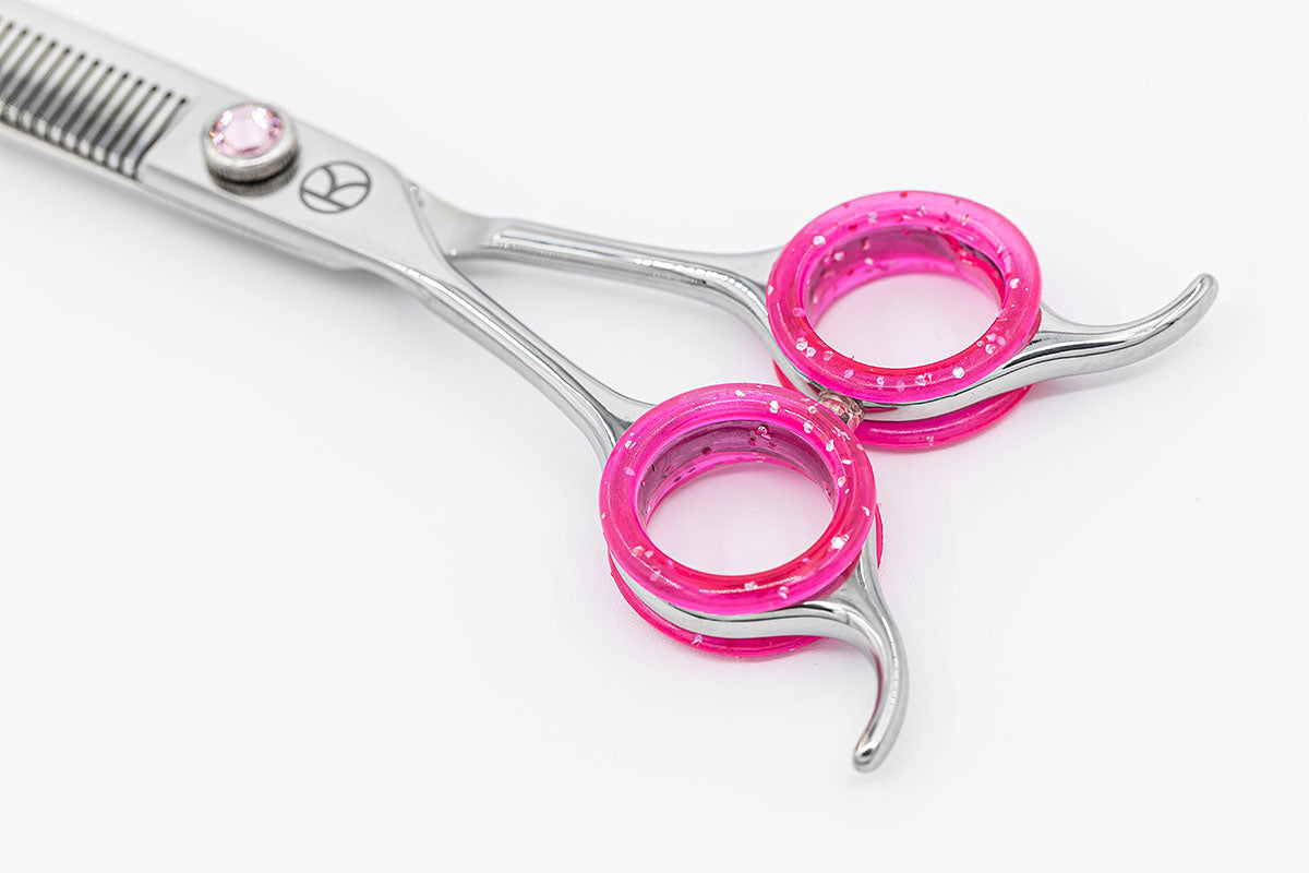 Curved Pink 7.5” 48T Left Handed Blending Texturising Fluffer Scissor