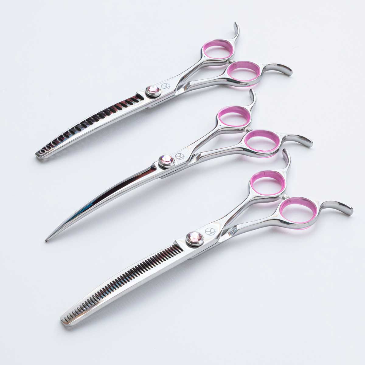 Kanpeki Curved Pink 6.5” Dog Grooming Curved Scissor Set of 3 - Scissor, Chunker, Thinner